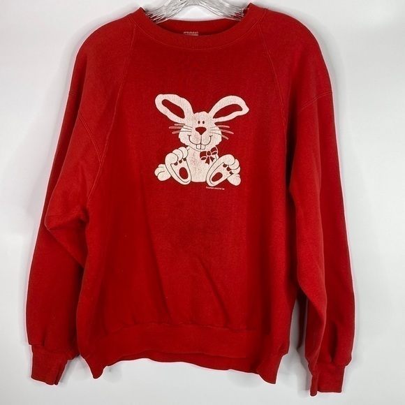Vintage Jerzees Bunny Rabbit Red Crewneck Sweatshirt 1985 Size Large - Picture 1 of 12